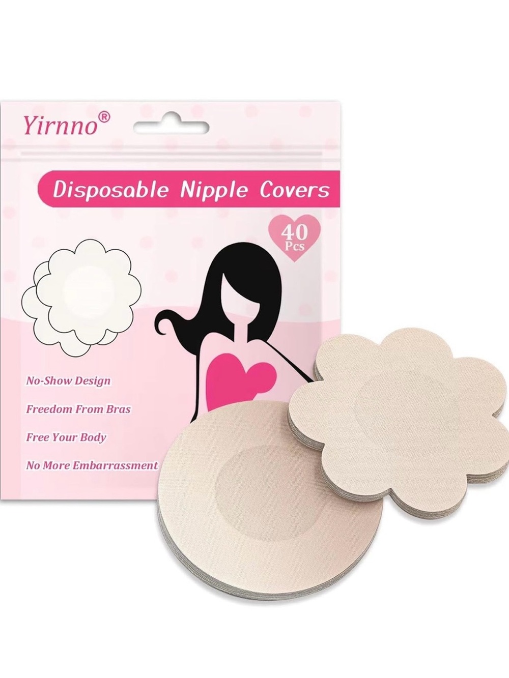 YIRNNO Disposable No-Show Hypoallergenic Satin Nude Nipple Covers - 40 Pcs